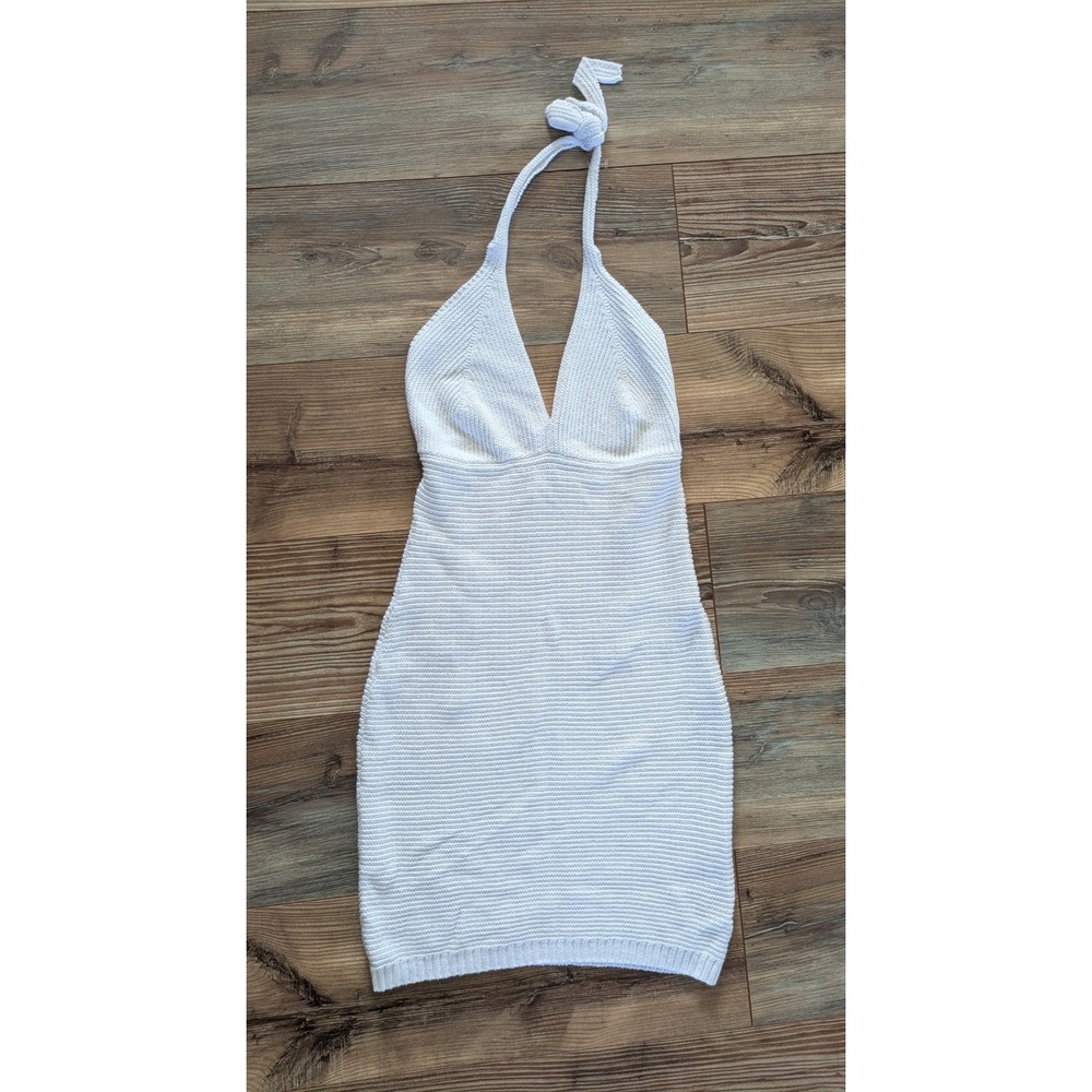 Wild Fable White Knit Halter Neck Tie Bodycon Mini Dress Medium